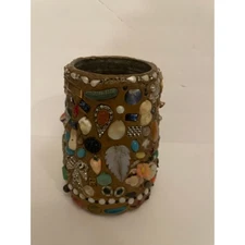 AMERICAN POTTERY FOLK ART STONEWARE MEMORY JUG / CROCK JAR APPROX 7x4"