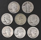 Eight Silver Quarters Lot / 1940s and earlier / Very Worn / Lot 2532-81