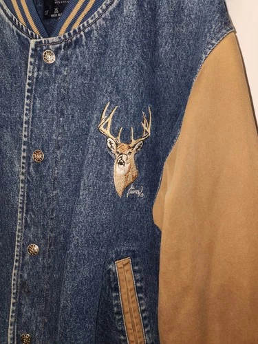 Men's Denim and  Tan  Varsity Jacket