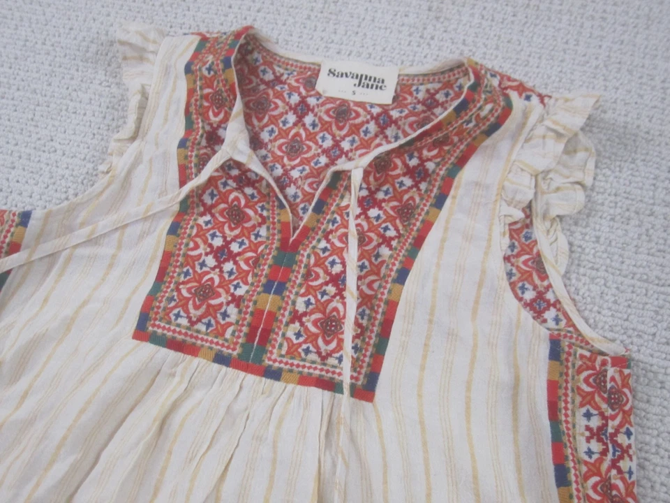 Top Savanna Jane Mezcla de Lino Bordado Sin Mangas Pequeño Informal Bohemio Foto 2 de 4