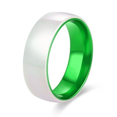 White Ceramic Ring for men women wedding band with Green aluminum comfor fit