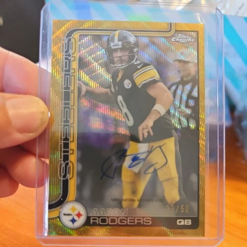 2025 Topps Chrome Aaron Rodgers Gold Wave Refractor (RAW)