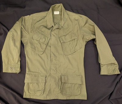 Vtg 1968 Vietnam OG 107 Jungle Jacket Coat Tropical Poplin Slant Pocket Rip Stop