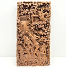 Asian Thai High-Relief Wood Carving Rama Sita Royal Couple Hanuman 3D Art Scene