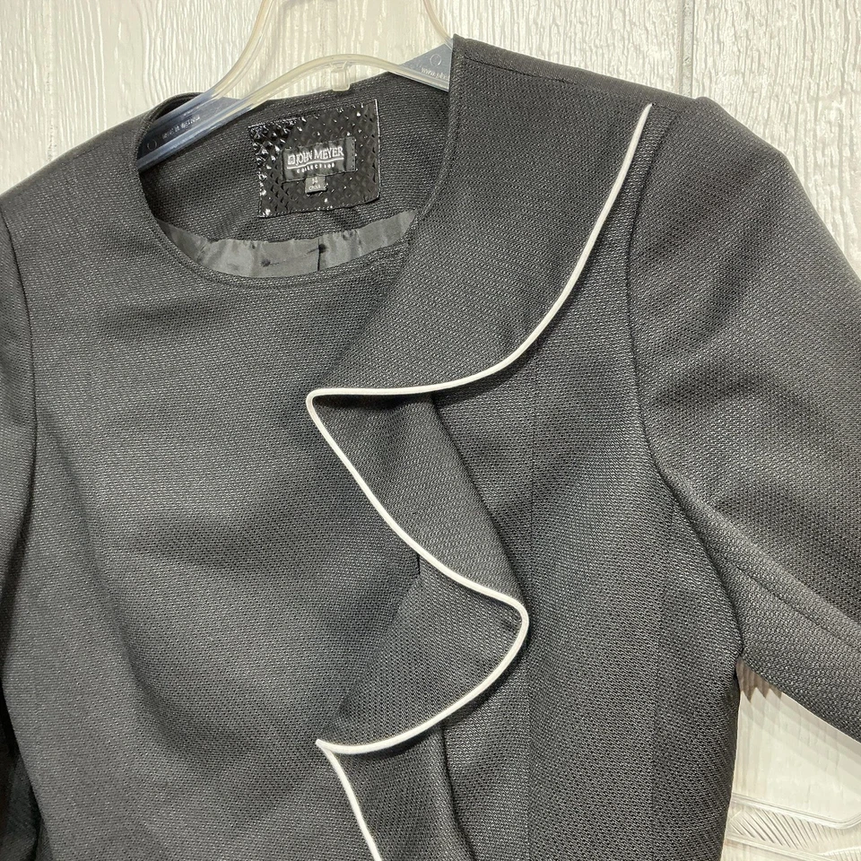 John Meyer Colección Falda Traje Mujer Talla 14 Negro Blanco Volantes Chaqueta Carrera Foto 3 de 4