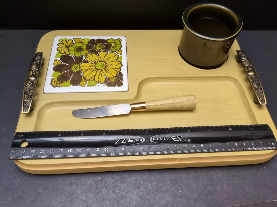 Tablero de azulejos florales vintage MCM Georges Briard charcutería frutas queso. Foto 2 de 4