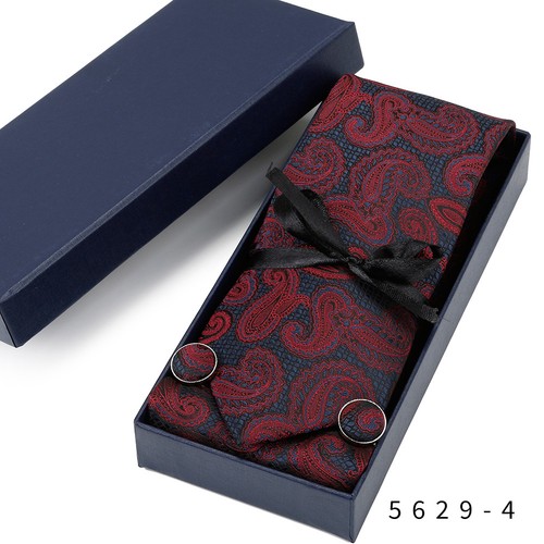 Men Paisley Necktie Pocket Square Handkerchief Cufflink Wedding Tie Set With Box - Photo 4/13