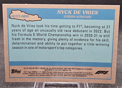 Nyck De Vries 2023 Topps Formula 1 F1 Chrome Autos of 1977