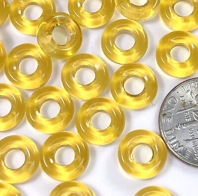 Large Hole Beads, Round Rings, Yellow/Gloss Finish, Czech 20 Pcs, w32