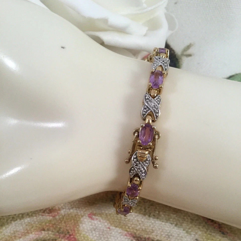 Pulsera cadena tenis oro joyería vintage amatistas diamantes joyería antigua Foto 2 de 4