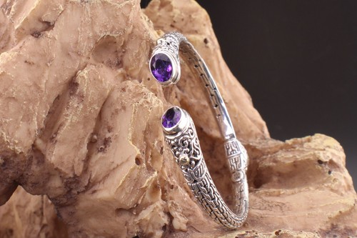 Handcrafted 925 Sterling Silver and Amethyst Royal Cuff Bracelet - Picture 5 of 11