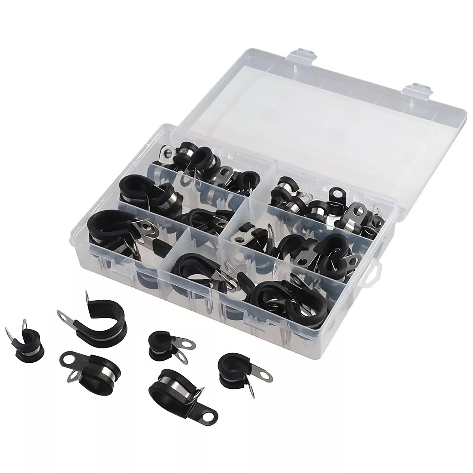 Set(52) Wire Cable Clamps 304 Stainless Steel Wiring Pipe Assortment Kit Cushion