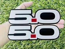 5.0 Emblem Badges Set of (2) Racing Aggressive White On Black Fender Badges New