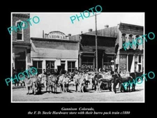 OLD 8x6 HISTORIC PHOTO OF GUNNISON COLORADO HARDWARE STORE & PACK TRAIN c1880