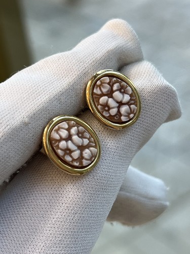 Cameo Italiano Romantica Earrings Handmade On Shell & 925 Sterling Silver Flower - Picture 12 of 13