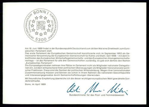 GERMANY MINISTER CARD 1989 RARE!! EUROPA CEPT EUROPEAN PARLIAMENT if20