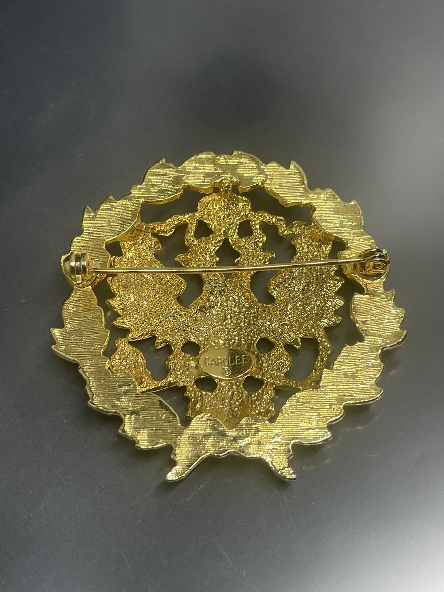 Vintage Signed Carolee GoldTone Double Phoenix Eagle Royal Crown 2” Brooch Pin View 2