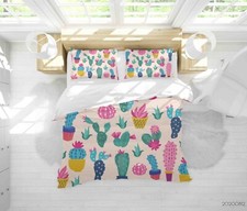 3D Cactus Potted Plant Pink Quilt Cover Set Duvet Cover Bedding Pillowcases