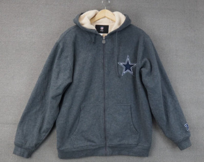 Vintage Dallas Cowboys Proline NFL Zip Up Fleece Hoodie Sherpa Lined Gray Size L