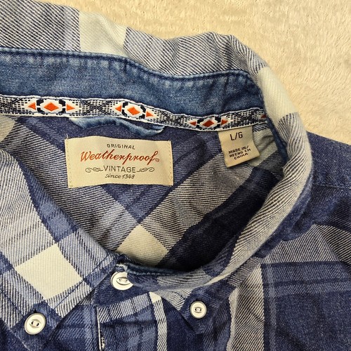 Weatherproof Button Up Shirt Mens Size Large Blue Plaid Vintage Style Camping - Picture 2 of 7