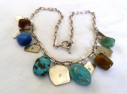 RARE JAY KING MINE FINDS DTR TURQUOISE LAPIS STERLING SILVER CHARM NECKLACE - Picture 5 of 8