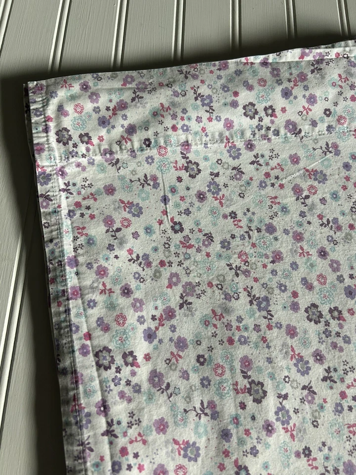 Pottery Barn Kids Floral Flat Sheet Purple Aqua Cotton Full Size Bed - Image 2 of 4