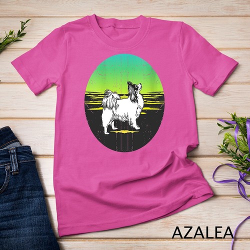Camiseta para mujer Graphic 365 raza perro mariposa estilo puesta de sol retro unisex - Imagen 9 de 15