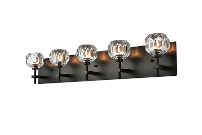 Crystal Wall Sconce 5 Light Fixture Vanity Bathroom Bedroom Dining Room Black