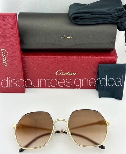 Cartier Women’s Sunglasses CT0267S 002 Gold Metal Frame Brown Graded Gold Flash - Picture 4 of 8
