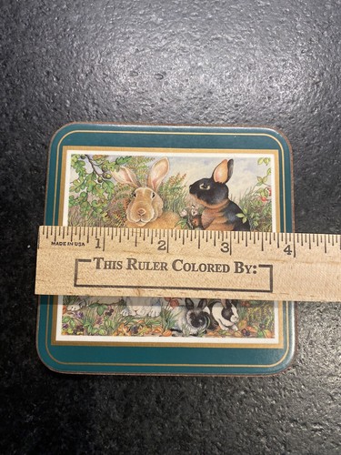 Vintage Pimpernel Bunny Rabbits Cork Coasters Set of 6 Open Box Easter - Picture 9 of 10