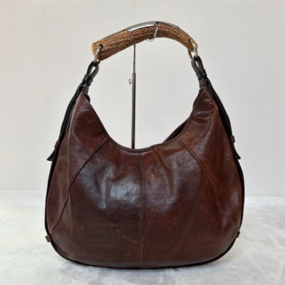 Yves Saint Laurent Rive Gauche Mombasa Brown Leather One Shoulder