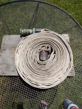 Vintage WD Allen Co.75 ft Firehose and Brass Nozzle