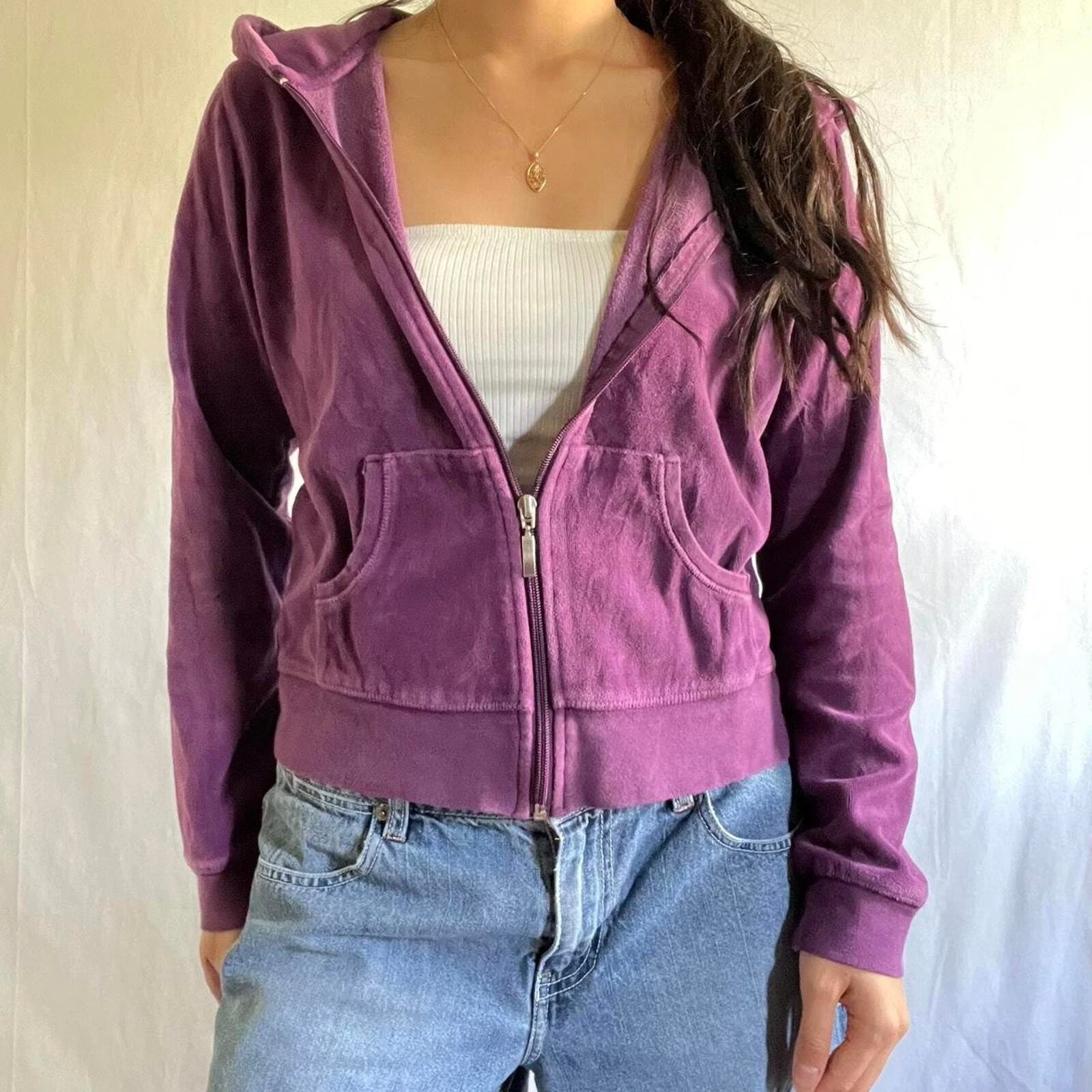 VETEMENTS Felpa con cappuccio viola con cerniera