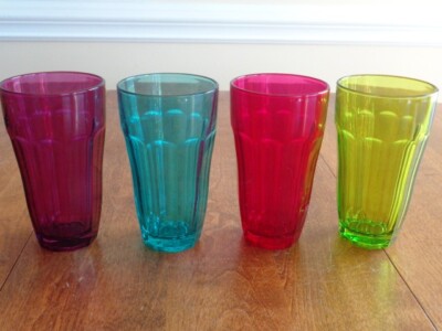 CIRCLEWARE BY PASABAHCE HIGHBALL TUMBLERS COLORS LOT OF 4
