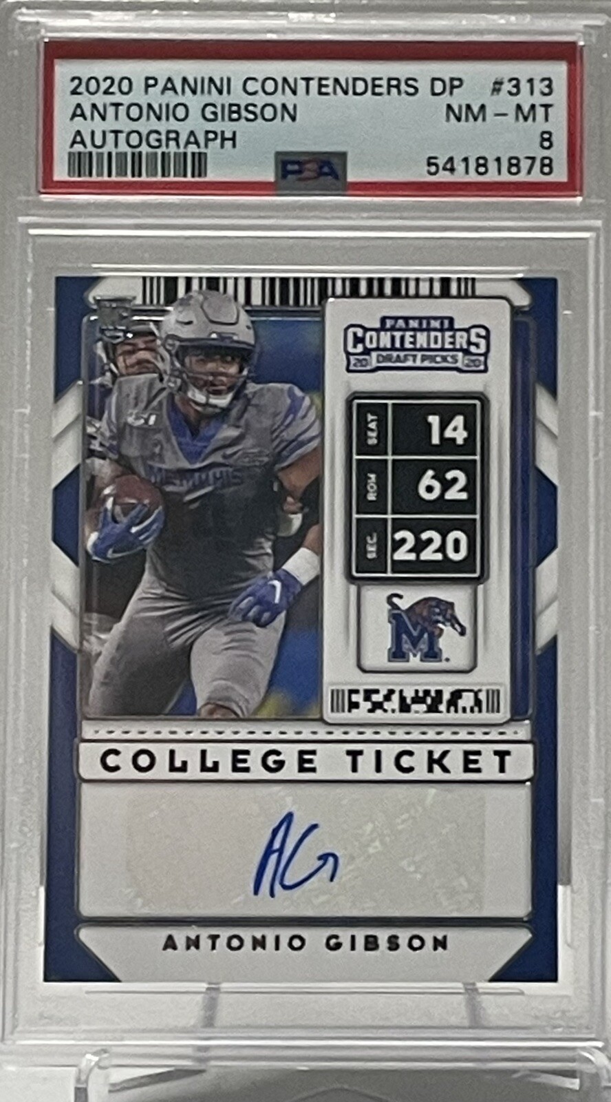 Antonio Gibson Panini Contenders Draft Picks #313 Autograph Draft Blue Foil