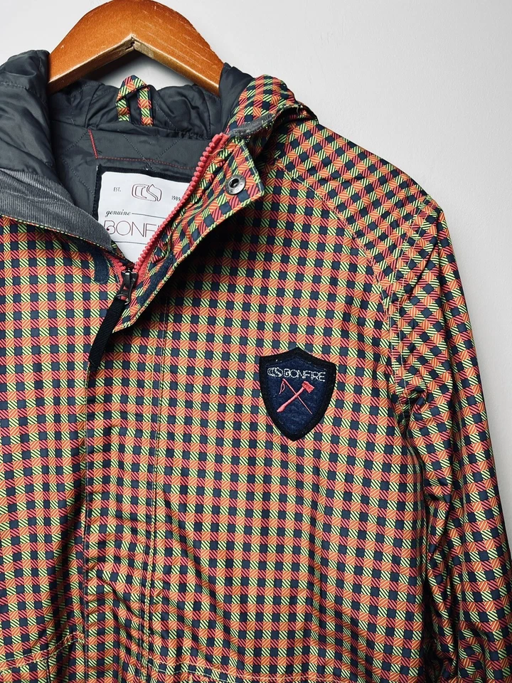 Bonfire Kids Unisex Ski Snowboarding Jacket Coat Neon Red Yellow Plaid Sz M Foto 2 de 4