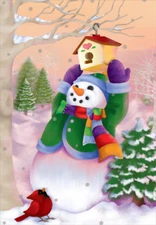 Snowman Hanging Bird House Designer Greetings Christmas Card