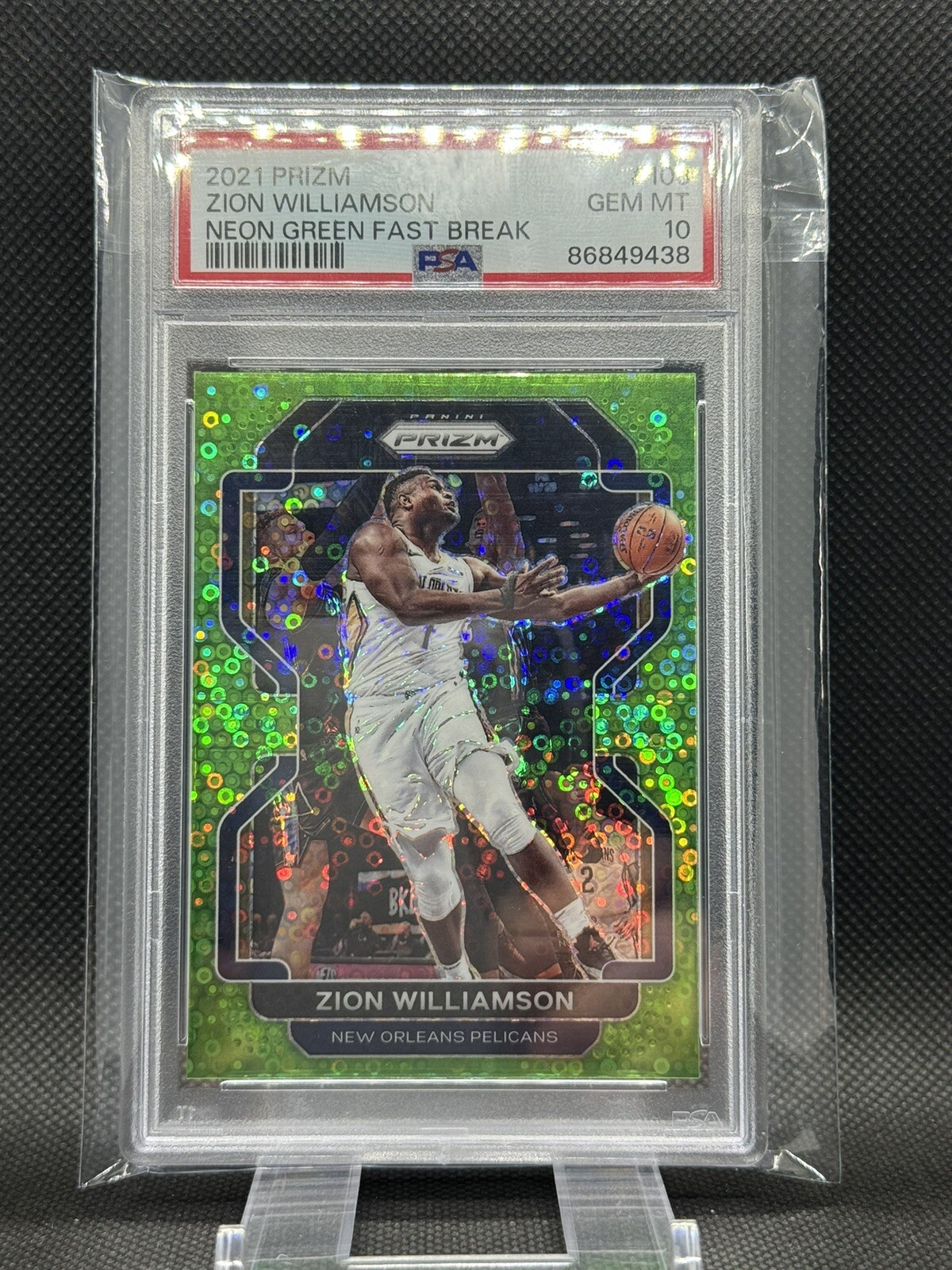 2021-22 Zion Williamson Prizm Fast Break Neon Green 2/5 PSA 10 GEM MINT # 108 view 2