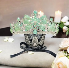 Lime Green Crown, Royal Princess Tiara, Silver Gemstone Crown, Quinceanera Tiara