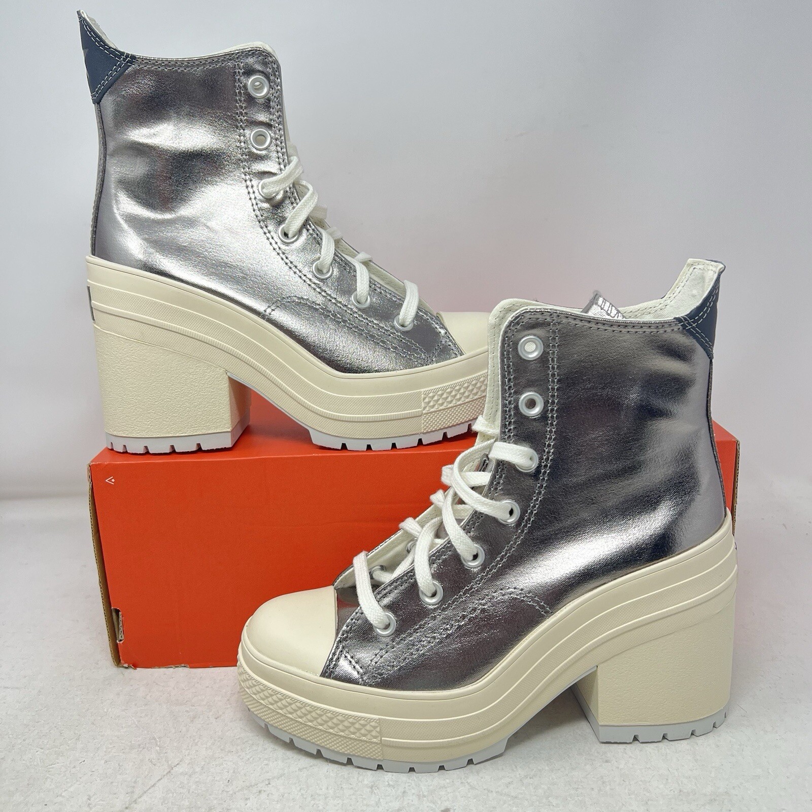 Converse Chuck 70 De Luxe Metallic Silver Heel Boots for Women A09896C-image
