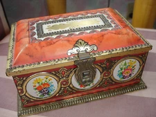 Vintage FLORAL James LINETTE CO. Hinged Candy Trinket TIN  Made in West Germany