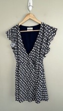 Urban Outfitters Floral Wrap Dress Navy White Womens Sz Small Ruffle Sleeves