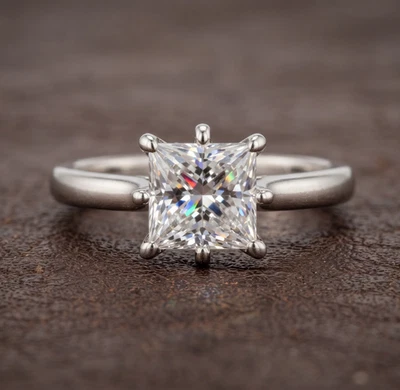 2.00 Ct Princess Cut Natural Diamond Bridal Gift Ring 18K Solid White Gold2 - Image 1 of 4