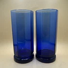 Anchor Hocking Set Of 2 Essex Cobalt Blue 10 Panel 16 oz Tall Tumblers Vintage