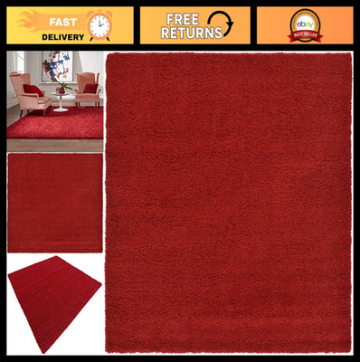 Solid Shag Area Rug 8' Square - Plush Cherry Red Carpet for Living Room Decor
