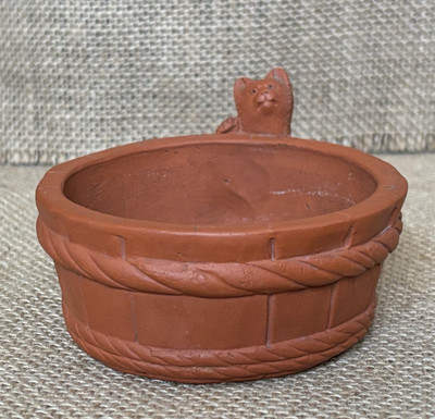 Curious Cat Terracotta Clay Planter Rustic Primitve Farm Cottage Goblin Core
