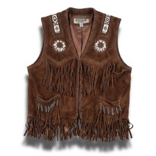 Women s Brown Suede Leather Fringe Beaded Western Vest