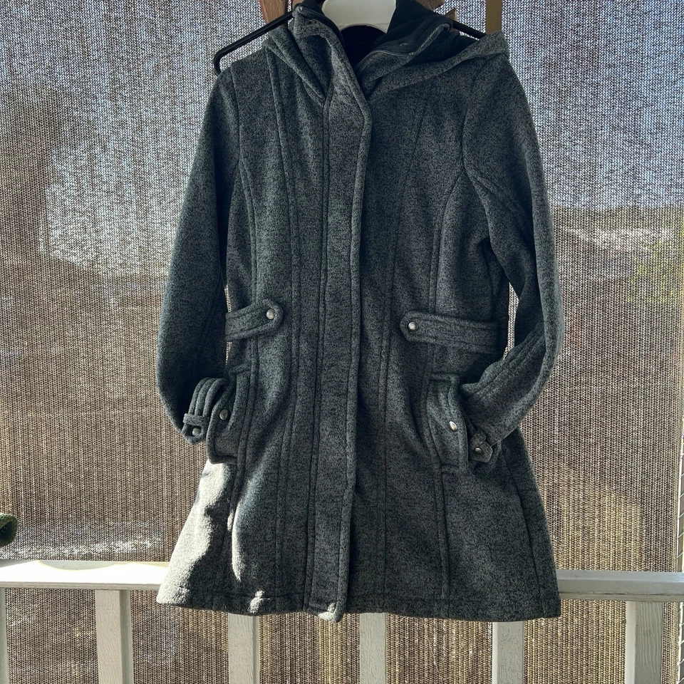 Chaqueta Impermeable XL Chaqueta Con Capucha Gris/Negro Cálida Longitud Media Cinturón Foto 2 de 4