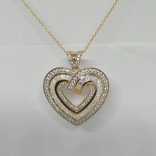Round Cut Simulated Diamond Women's Heart Shape Pendant 14K Yellow Gold Plated