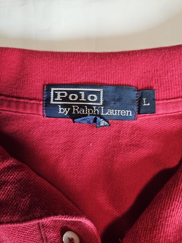 Vintage Polo Ralph Lauren Men's Polo L Solid Red Long Sleeve Embroidered Flag - Picture 3 of 4